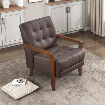 Lexicon Modern Accent Chair, Luxury Genuine Leather Match Living Room Chair with Tufted Cushions, Solid Wood Frame and Arm Rest, Comfy Upholstered Single Seat for Bedroom/Reading/Office, Dark Brown
