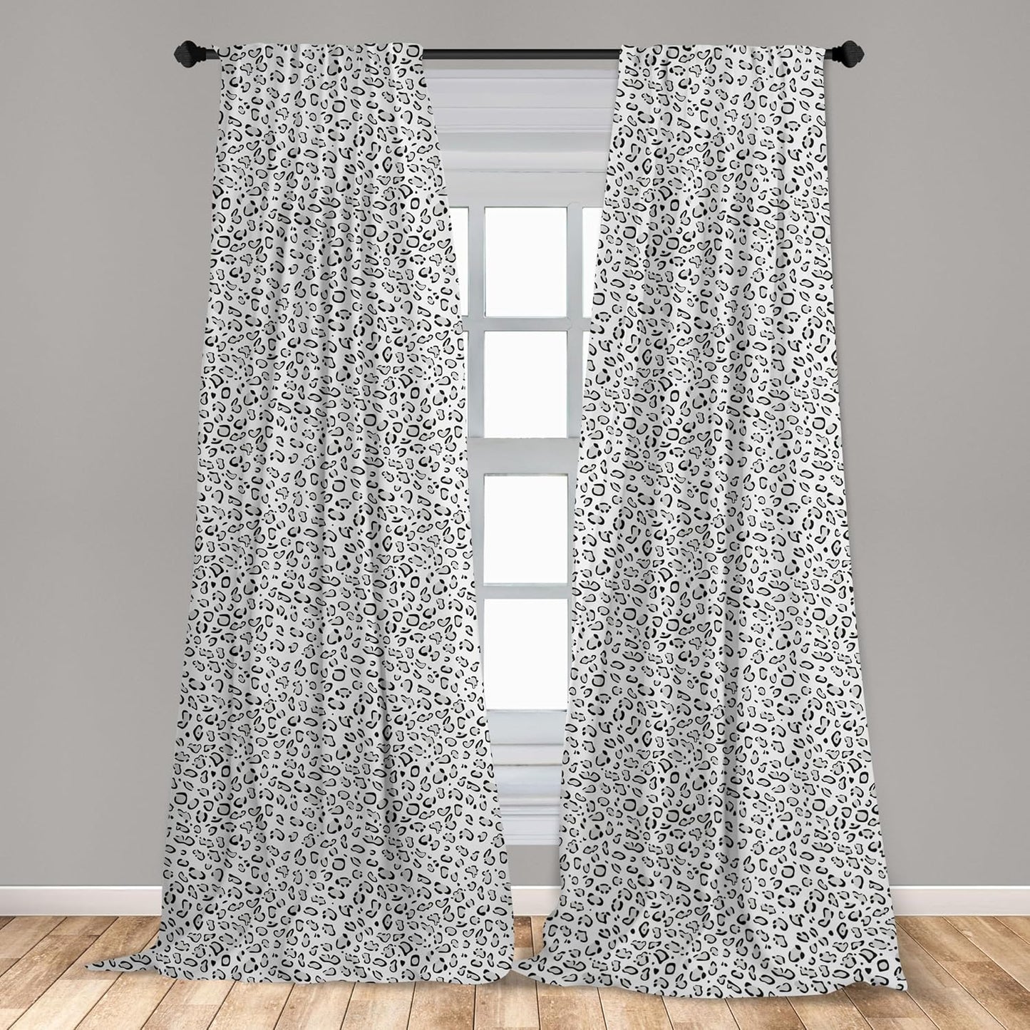 Lunarable Snow Leopard Curtains, Greyscale Natural Camouflage Wild Cat Skin, 2 Panel Set for Living Room