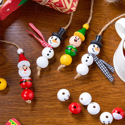 JOYIN 173 Pcs Christmas DIY Wooden Beads Craft, Printed Wood Round Beads Make Up to 30 Hanging Ornaments of Snowman, Santa Santa & Elf for Christmas Craft, Xmas Holiday Decoration,Art Activities