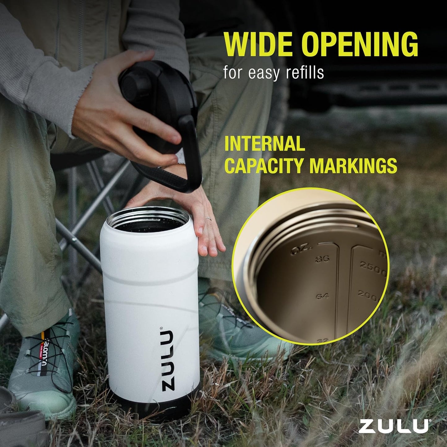 ZULU Goals Vacuum Insulated Large Capacity Stainless Steel Water Bottle | Reusable Jug with Carry Handle