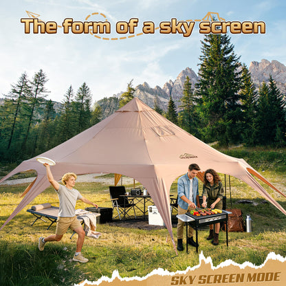 WildFinder 16.5ft Canvas Bell Tent, Large Yurt Tent with Stove Jack for Camping & Glamping, 55" High Walls, Maximum Space, Waterproof 4 Season Hot Tent with 8 Mesh Windows & Removable Floor