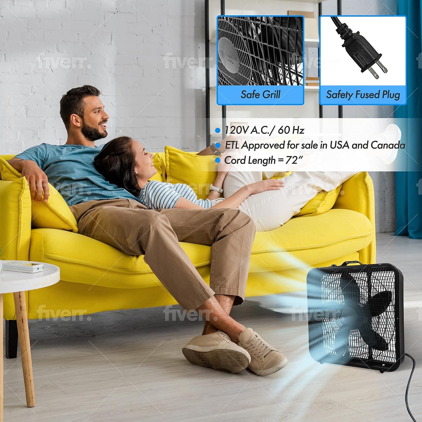 Comfort Zone 20 Inch Box Fan - 3 Speed Full-Force Air Circulation with Carry Handle, Ideal for Home