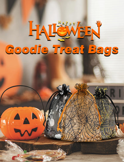 Jexila 100pcs Organza Bag, 4x6, Black Mesh Drawstring Gift Bags - Small Halloween Goodie Candy Treat Bags for Kids' Tick or Treat Party Favor Bags