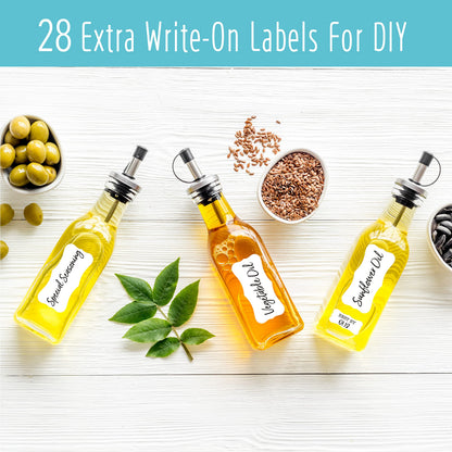 Hebayy 308 Pantry Food Labels, 280 Preprinted Flour Pasta Lentil Grain Condiment Oil Stickers, 28 Blank Ones, Waterproof Oil&Tear Resistant, No Residue for Kitchen Containers Jars(White on Black)