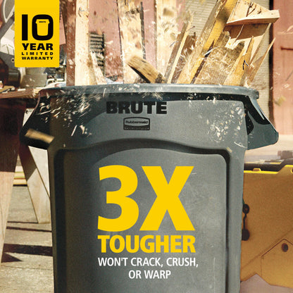 Rubbermaid Commercial Products BRUTE Heavy-Duty Round Trash/Garbage Can, 10-Gallon, Yellow, Outdoor Waste Container for Landscapers/Construction/Restaurants/Back of House/Offices/Warehouses