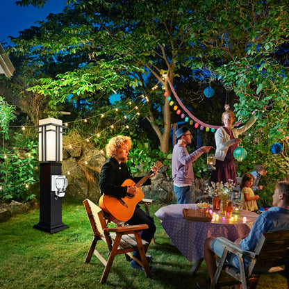 Yoenecea Outdoor Lamp Post with Outlet, Modern Post Light Fixture for Yard, Aluminum Lamp Pole Outdoor Lighting with Glass, Waterproof Outside Street Light for Pathway Garden Patio (27.5''H, 1 pc)