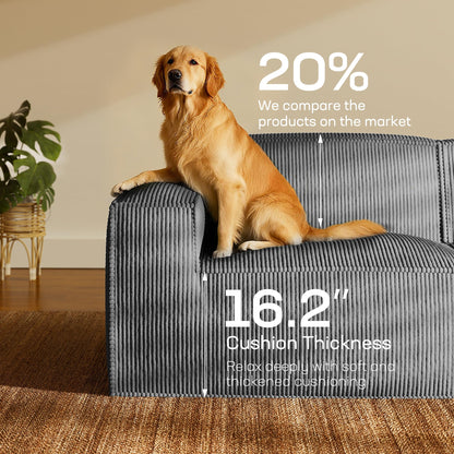 Marsail Modular Sectional Sofa, 80" L-Shaped Modular Sectional Couch with Deep Seat, Freely Combinable Sectional Cloud Sofa for Living Room, No Assembly, Plush Corduroy Fabric, Grey