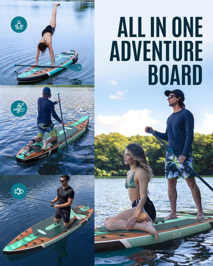 ZLX 11'6" Extra Wide Inflatable Paddle Board with Seat, Touring Stand Up Paddleboard, Fast Long-Distance SUP, Stable Center Fin, Portable Backpack & Accessories for Adults, 500lb/3 People/Family