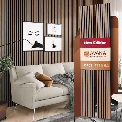 Avana Acoustic Wood Wall Panels – 93.2x11.25 Inch Panels – Fits 94x12 Layout – Smoke Walnut Acoustic Panels 2 PCs – Wall Panels for Interior Wall Decor for Homes, Offices – Wood Panels for Wall