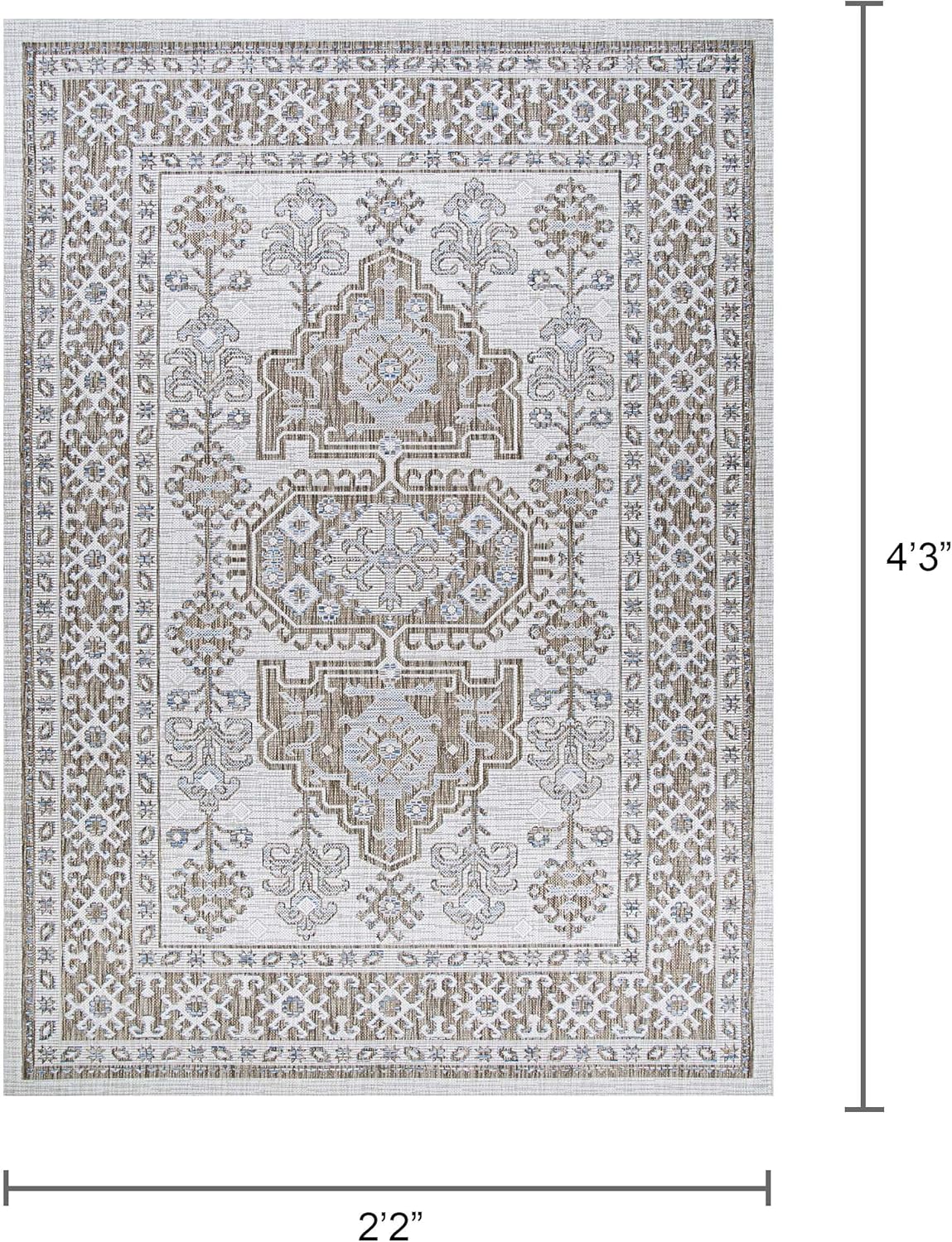 Couristan Charm Woodburn Indoor/Outdoor Area Rug, Ivory-Sand, 2'2" x 4'3"