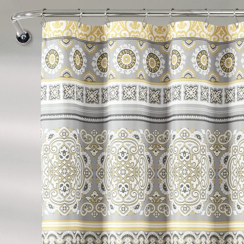 Lush Decor Nesco Stripe Shower Curtain Single 72" W x 72" L Yellow & Gray - Fabric Shower Curtains for Bathroom - Yellow Bathroom Curtain - Boho Decor