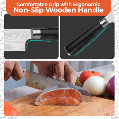 Gidli 8 Inch Chef Knife with Diamond Sharpener - Sharp German Carbon Stainless Steel Kitchen Knife for Precision Cutting - Ergonomic Wooden Handle for Comfortable Slicing and Chopping