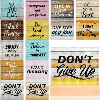 Chunful 13 Pcs Inspirational Bible Verse Diamond Art Tabletop Interchangeable Diamond Art Painting Kit with Wooden Light Base for Table Tiered Tray Home Office Tabletop Decor