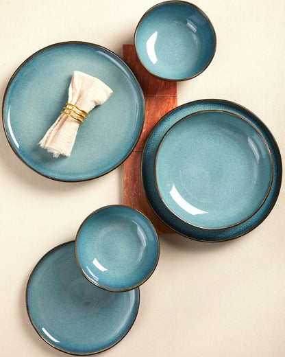 Pokini Extra Large Dinnerware Set for 12, 36 Pieces Ceramic Plates and Bowls Set, Kitchen Dish Set, Microwave & Dishwasher Safe Dishware, Ocean-Inspired Stoneware for Big Gatherings, Green Black