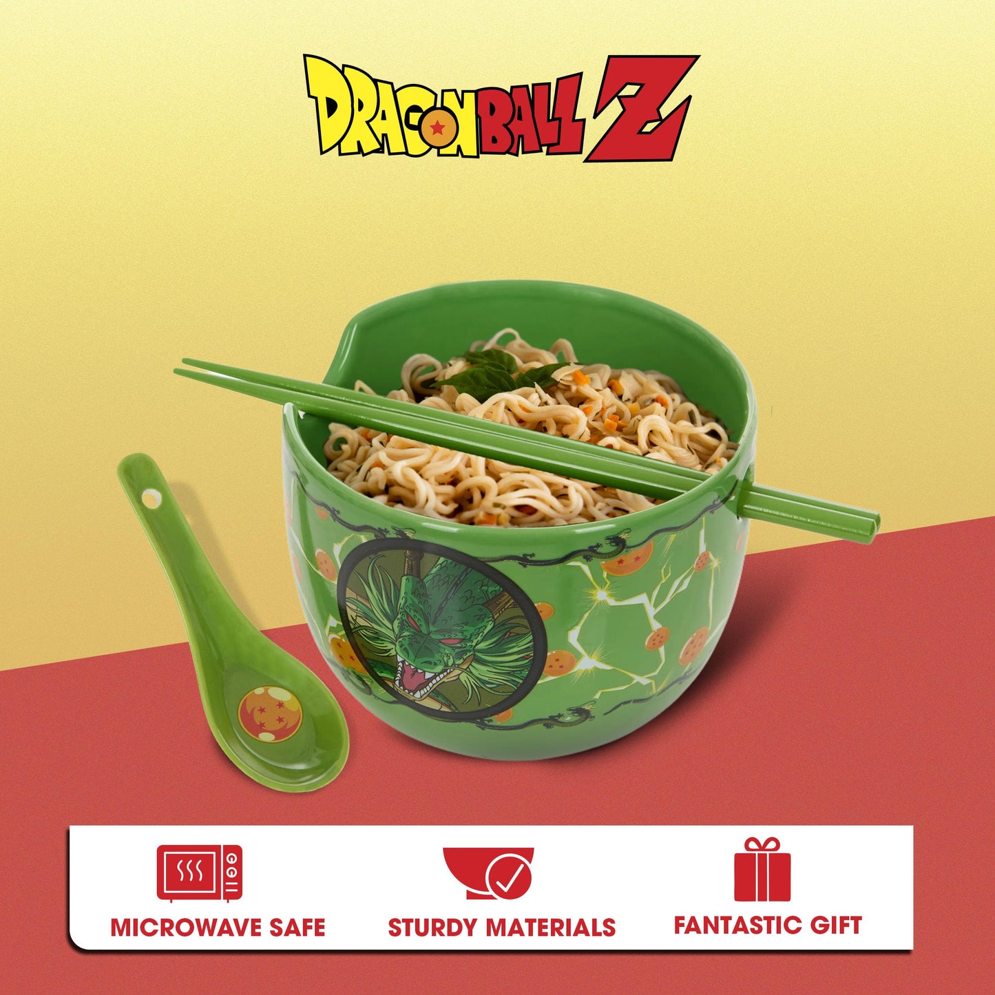 Culture Fly Dragon Ball Z Microwave Ramen Bowl Set with Chopsticks and Spoon, 20 oz Ceramic Instant Noodle Bowls with Chopsticks, Ramen Noodle Bowl, Rice Bowl Anime Gifts for Men