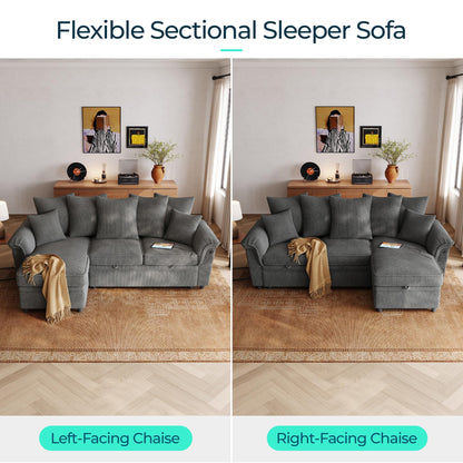 LINSY HOME 90.5'' Sectional Sleeper Sofa with Pull Out Couch Bed Modular (Gray, 90.5'')