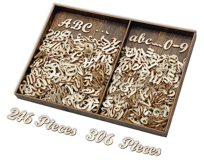 552 Pieces 0.75 Inch Mini Unfinished Wooden Letters Uppercase & Lowercase Unpainted Wooden Numbers Blank Wood Letters Storage for Scrapbooking Crafts
