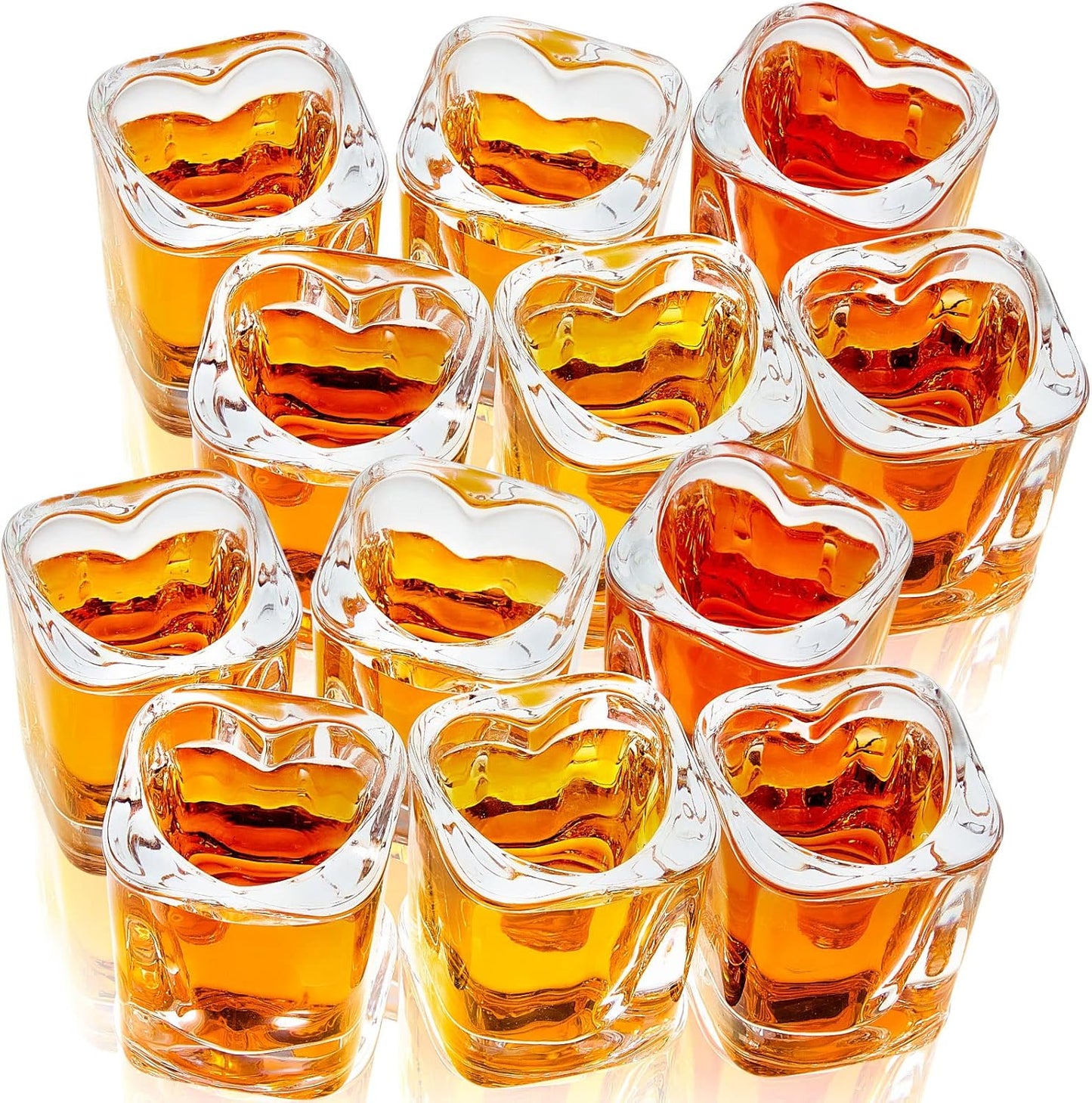 12 Set 1.5 oz Suclain Pieces Hearted Shaped Shot Glasses Valentine's Day Shot Glass Clear Cute wine Glasses with Base