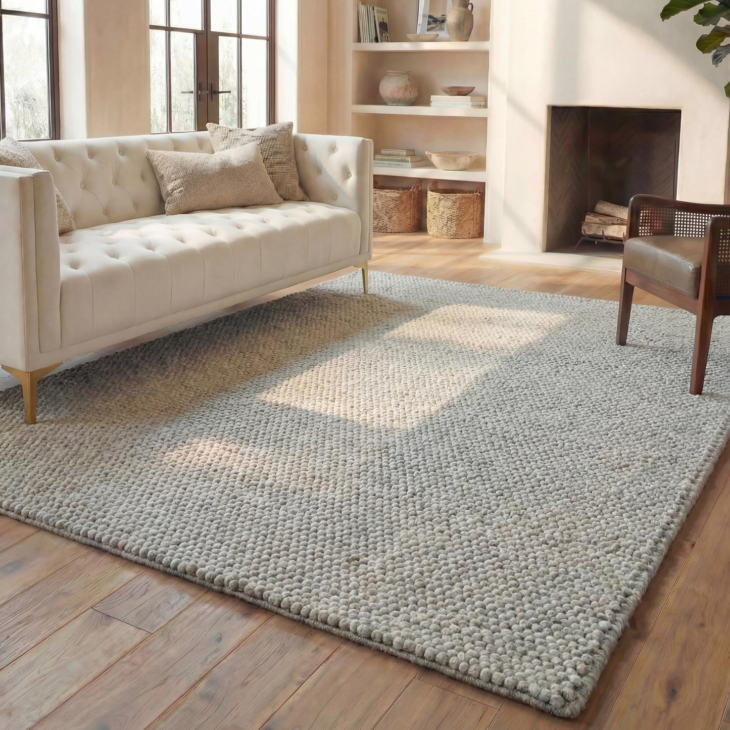 SAFAVIEH Area Rug 8x10 - Natura Collection - Large - Silver, Handmade Wool Blend, Textured Design, Ideal for Living Room, Bedroom, Dining Space (NAT620C)