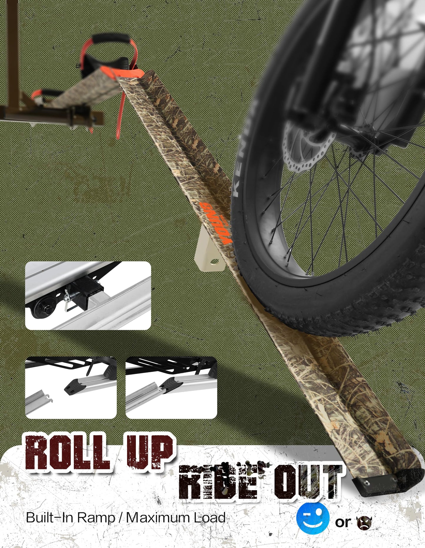 Young Bike Rack Hitch Mount for 2 E-Bikes, Fat Tire, Electric Bike Rack, Car, SUV, Truck, RV, Platform Carrier, 200lbs Capacity, Foldable, Anti-Wobble, Bike Holder, Cargo Rack, 2" Receiver, Camo
