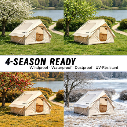Inflatable Tent for Camping 4-6 Person-Blow Up Tent with Hand Pump-Oxford Waterproof Air Tent with Stove Jack – Portable Hot Tent for Family Glamping, Outdoor Festival（Quick Setup-5 Min for 4 Season）