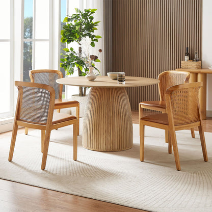 DREAMODERN Round Dining Table for 6 People, 47.24 Inches Dining Room Table, Wood Round Kitchen Tables for Dining Room, Kitchen, Living Room, Oak