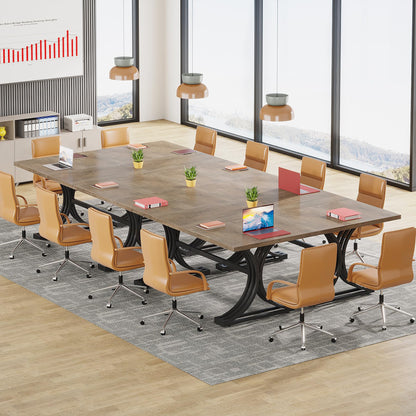 Tribesigns 10.5FT Conference Table, Modern Meeting Table for 8-10 People, Rectangle Seminar Boardroom Table for Office Conference Room with Stylish Legs (2, Grey + Black)