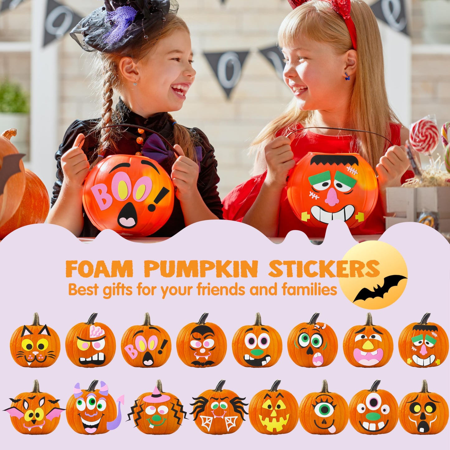 JOYIN 16 Packs Halloween Pumpkin Decorating Stickers Foam Craft Kit, Halloween Party Favors for Kids, Party Supplies Arts Activities, Jack O Lantern Face Sticker School Games Gifts