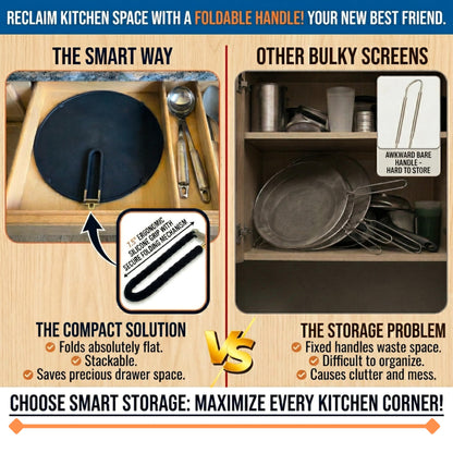 Silicone Splatter Screen for Frying Pan, 13” Navy – Grease & Oil Splatter Guard, Heat Resistant, Dishwasher Safe, Foldable Handle with Sleeves – Splash Guard Fits 10–12” Pans, Most 13” Skillets