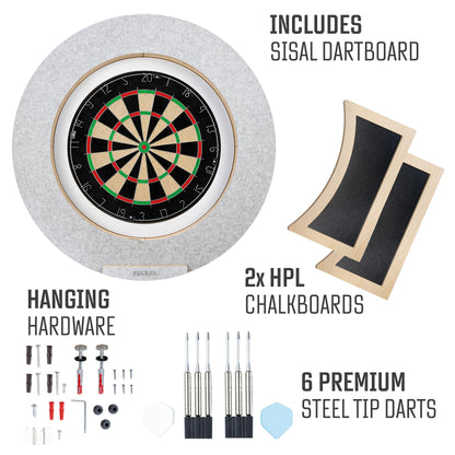 Dart Board Cabinet Set with LED Light; Bristle Dartboard, Built in LED Light, Darts and Chalkboards