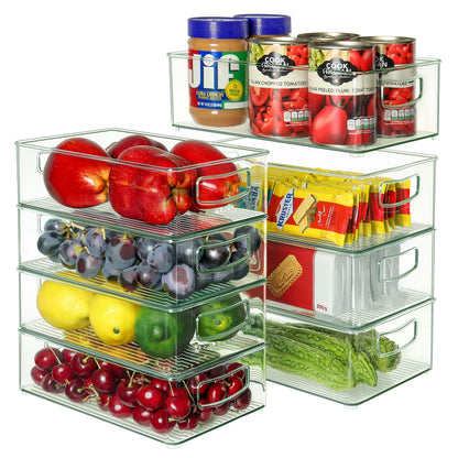 Heyuzb Set of 8 Clear Fridge Organizer Bins, Stackable Refrigerator Organizers and Storage for Fridge, Freezer, Pantry, BPA Free