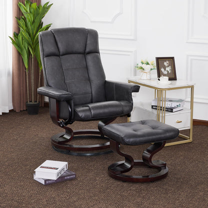 MCombo Manual Swivel Recliner with Ottoman, Chair Ottoman Set for RV Small Spaces, Living Room, Bedroom, Office 9019 4919 (Faux Leather, Dark Grey)