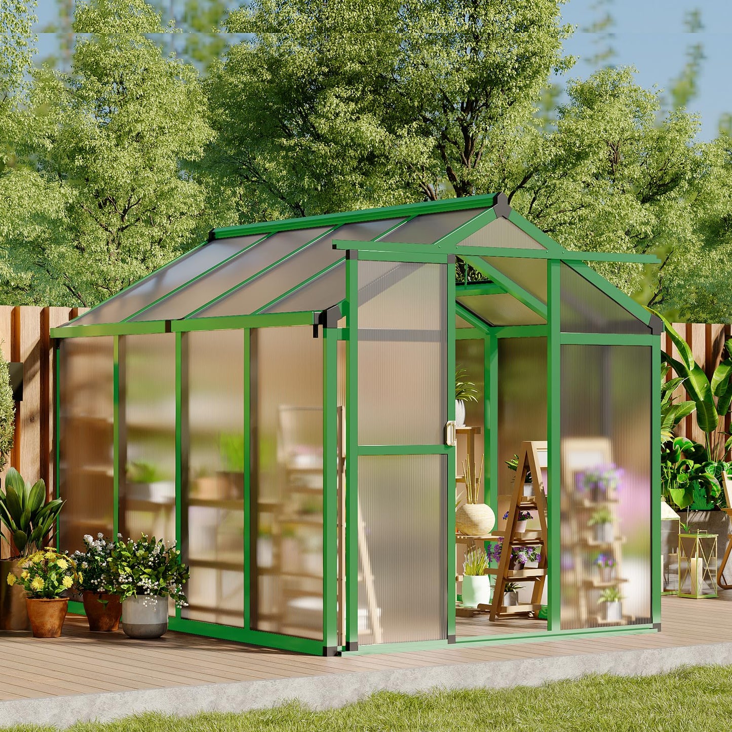 GarveeTech 6X10 FT Greenhouse, Polycarbonate Garden Greenhouse for Outdoors,Aluminum Frame Green House with Lockable Door and Adjustable Roof Vent, Ideal for Backyard Patio and Outside Growing