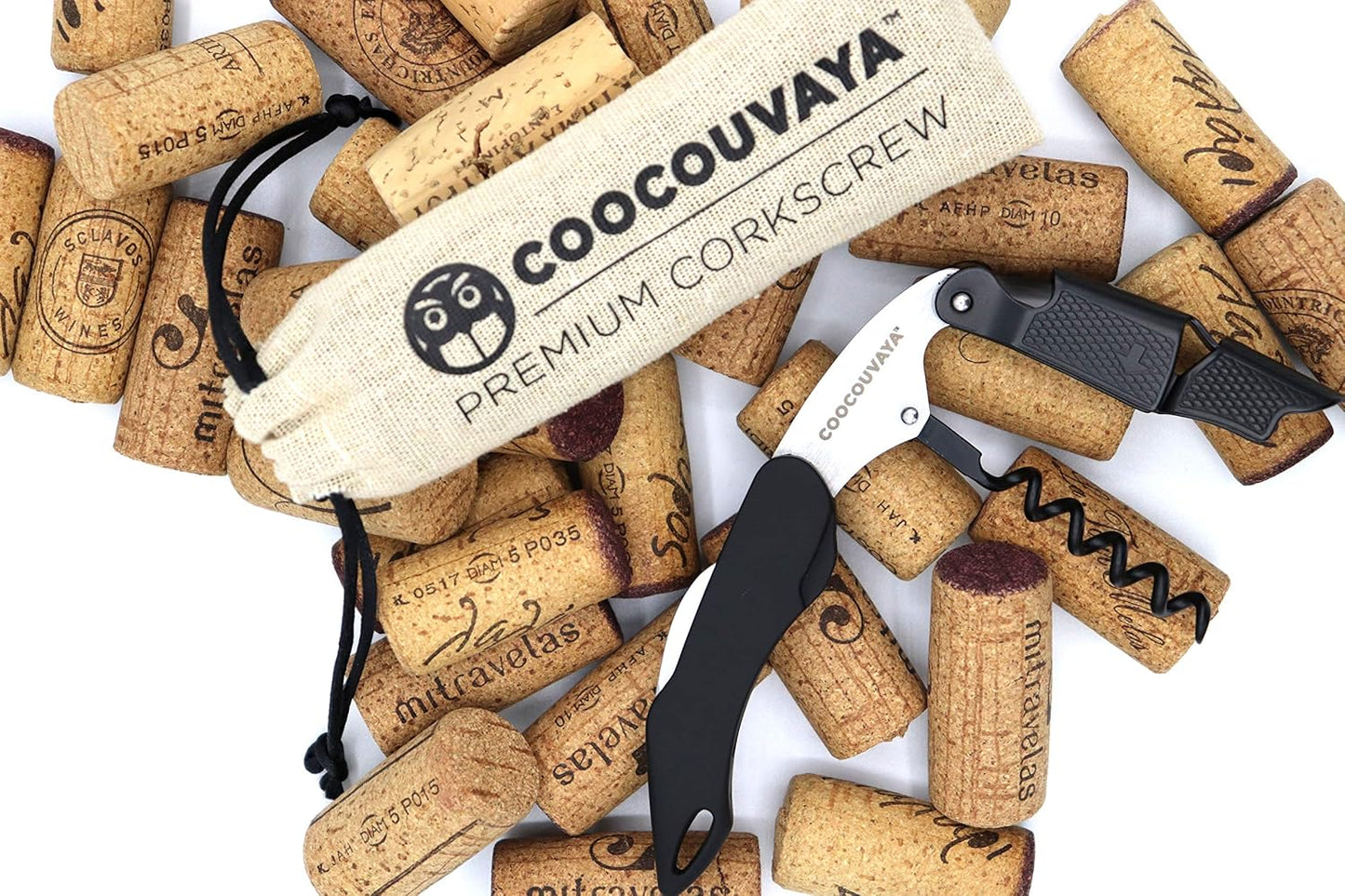 Wise Products Premium Corkscrew Wine Bottle Opener, Black Edition for Wine Lovers, Eco-Friendly Pouch (1 PACK)
