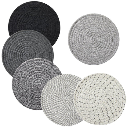 Coga 8" Trivets for Dishes, Pots and Pans, 6 Pack Heat Resistant Hot Pads, Pot Holders for Kitchen, Plate Mats for Table and Countertops, Farmhouse Decor Home Kitchen Essentials, Mix-Grey