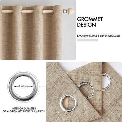 MIULEE 100% Blackout Linen Textured Curtains - Thermal Insulated Copper Brown Drapes | 42 x 63 Inch (2 Panels)