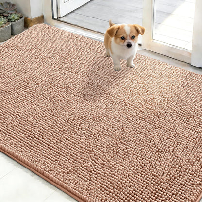 OLANLY Dog Door Mat - Absorbent Non-Slip Washable Doormat for Muddy Paws | 48x30 Peach Design