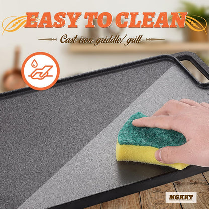 Reversible Pre-Seasoned Cast Iron Griddle Plate | 1-Piece 16.50 Inch Grill Pan for Gas Stovetop & Oven Use