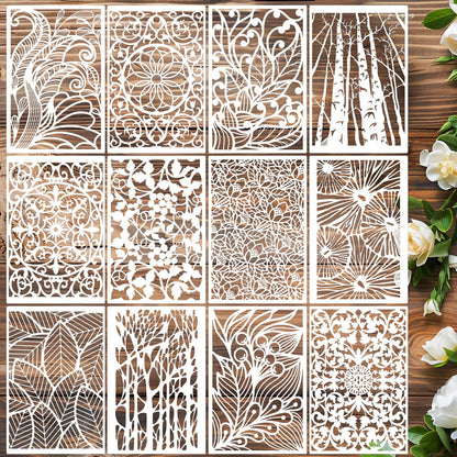 Stencils for Crafts Reusable Texture Stencils Floral Stencil Leaf Tree Templates for Painting on Wood Furniture