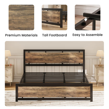 LIKIMIO California King Bed Frame with Headboard and Footboard, Metal Strong Supports, Easy Assembly, Noise-Free, No Box Spring Needed, Walnut