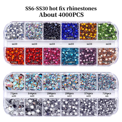 blinginbox Hotfix Rhinestone Setter Hot Fix Applicator Tool Bedazzler Kit with Rhinestones Hot Fixed Wand for Clothes Clothing Fabric DIY Crafts 4000 Pcs Round Crystals Gems for Shoes and Clothes