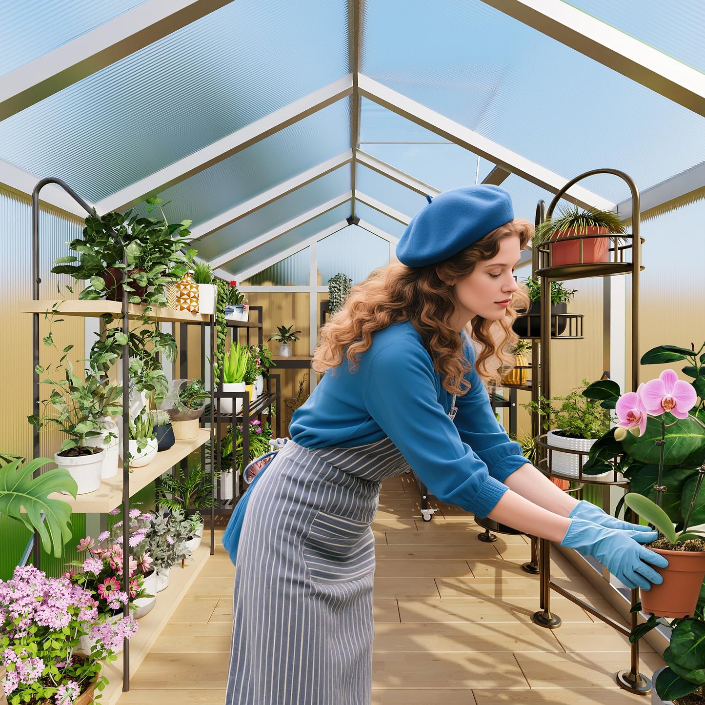 IDEALHOUSE 8×12 FT Greenhouse, Large Walk in Greenhouses for Outdoors and Garden Planting, Polycarbonate Greenhouse with Enhanced Aluminum Frame, Green Houses with Quick Setup Structure and Roof Vent