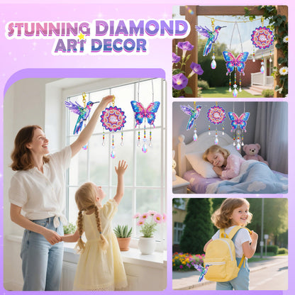 Crafts for Girls 8-12, Diamond Art Kits for Girls Ages 10-12, 3 PCS Diamond Art, DIY Suncatchers & Wind Chime Kits for Kids, Great Arts & Crafts Birthday Gift, Pretty Home/Garden/Backpack décor