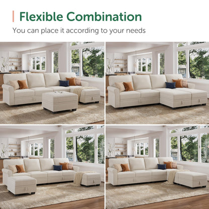 HONBAY Convertible Sectional Sofa with Storage U Shaped Sectional Couch with Reversible Chaise Small Sectional Couches for Living Room,Beige