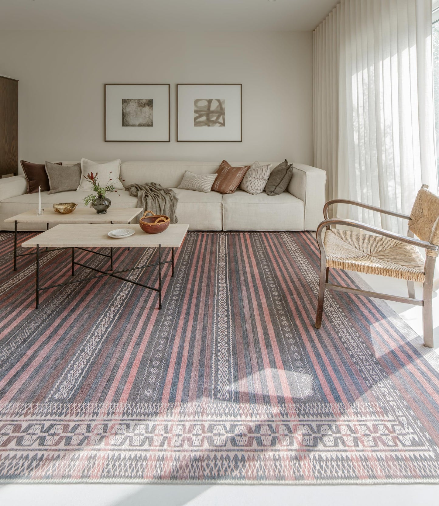 KNOTTING MATTERS Vibe Stripe 10’ x 14’ Area Rug – Sand, Charcoal & Clay Heritage Flatweave, Low-Pile – Easy Clean Area Rug – Perfect for Living Room, Dining Room, Bedroom – Pet & Kid Friendly