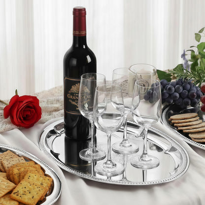 6-Pack Large Silver Serving Trays (16" x 12") – Oval Floral Engraved Serving Platters for Parties, Weddings, Birthdays, Festive Occasions – Mirror Trays for Appetizers, Charcuterie, Cookies, Desserts