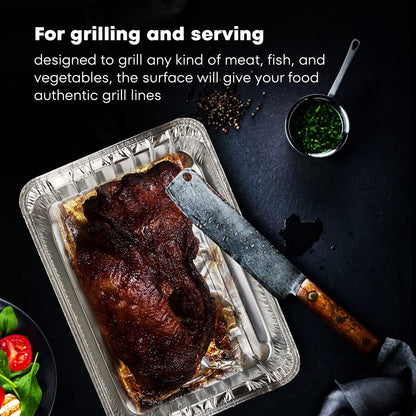 Pack of 25 Disposable Aluminum Broiler Pans – Good for BBQ, Grill Trays – Multi-Pack of Durable Aluminum Sheet Pans – Ribbed Bottom Surface - 13.40" x 9" x 0.85"