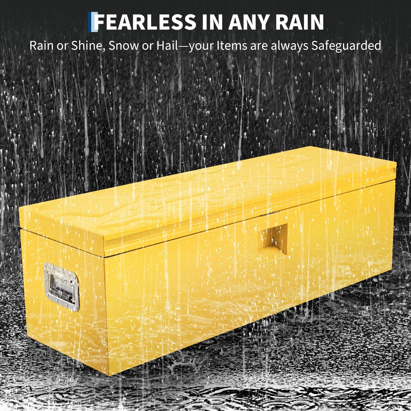 ActiveTrail Heavy Duty Steel Truck Bed Tool Box, 30 Inch Weatherproof Lockable Metal Storage Chest with Gas-Assist Grooved Lid for Pickup, Trailer, RV, Yellow
