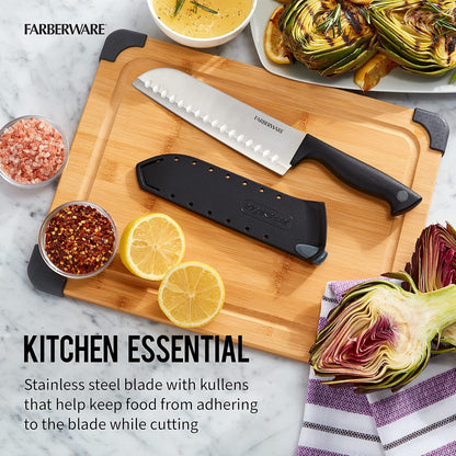 Farberware Edgekeeper 7-Inch Santoku Knife, High Carbon-Stainless Steel Kitchen Knife with Self-Sharpening Blade Cover,
