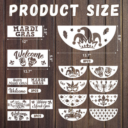 Cinrobiye 14 Pcs Mardi Gras Stencils for Door Mats Crafts Large Reusable New Orleans Welcome Templates for Painting on Wood Sign Wall Doormat Banner Bag Fabrics DIY Project Supplies